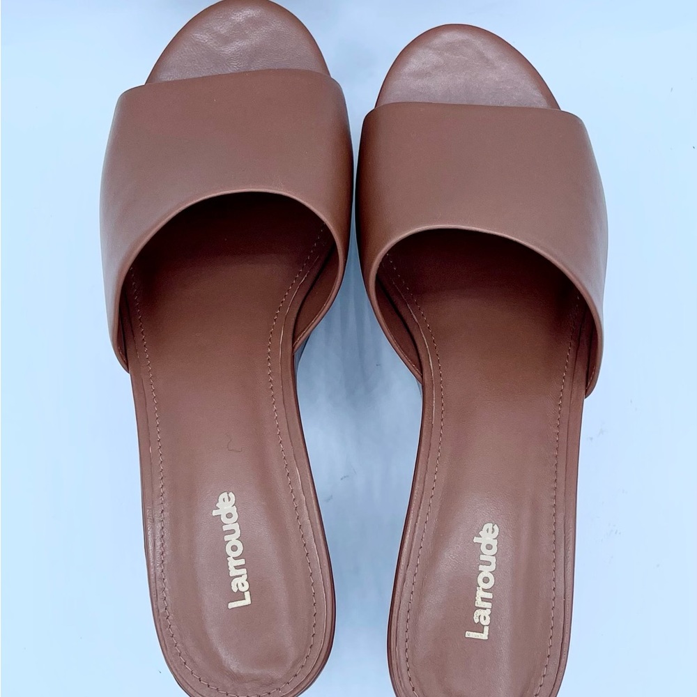 New Larroude Miso Platform Brown Leather Mules Size 9.5 - Picture 4 of 17